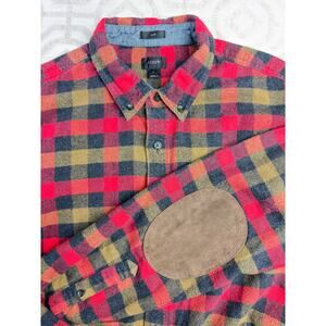 J. Crew Size L Men's Cotton Wool‎ Blend Checked Shirt Slim Fit Elbow Patch